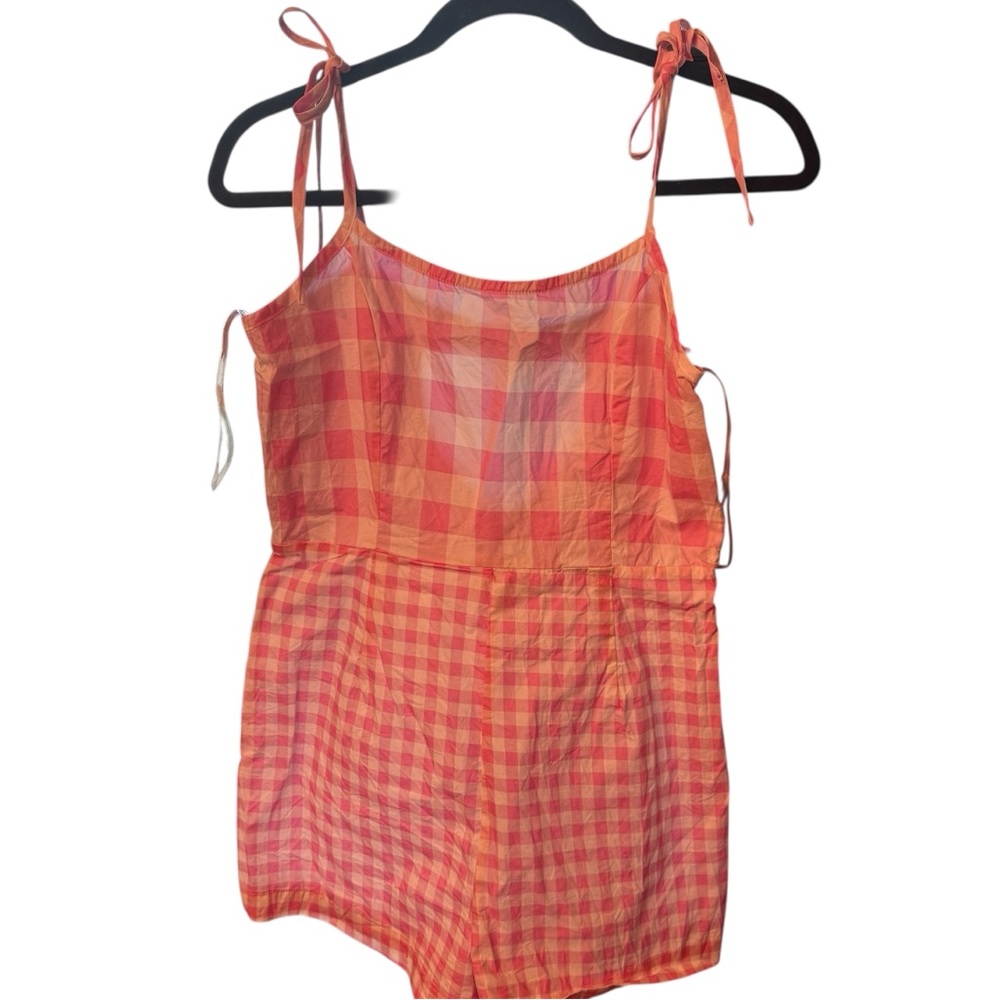 Unique Vintage Pink and White Gingham Romper with Heart Cut Out, size Medium